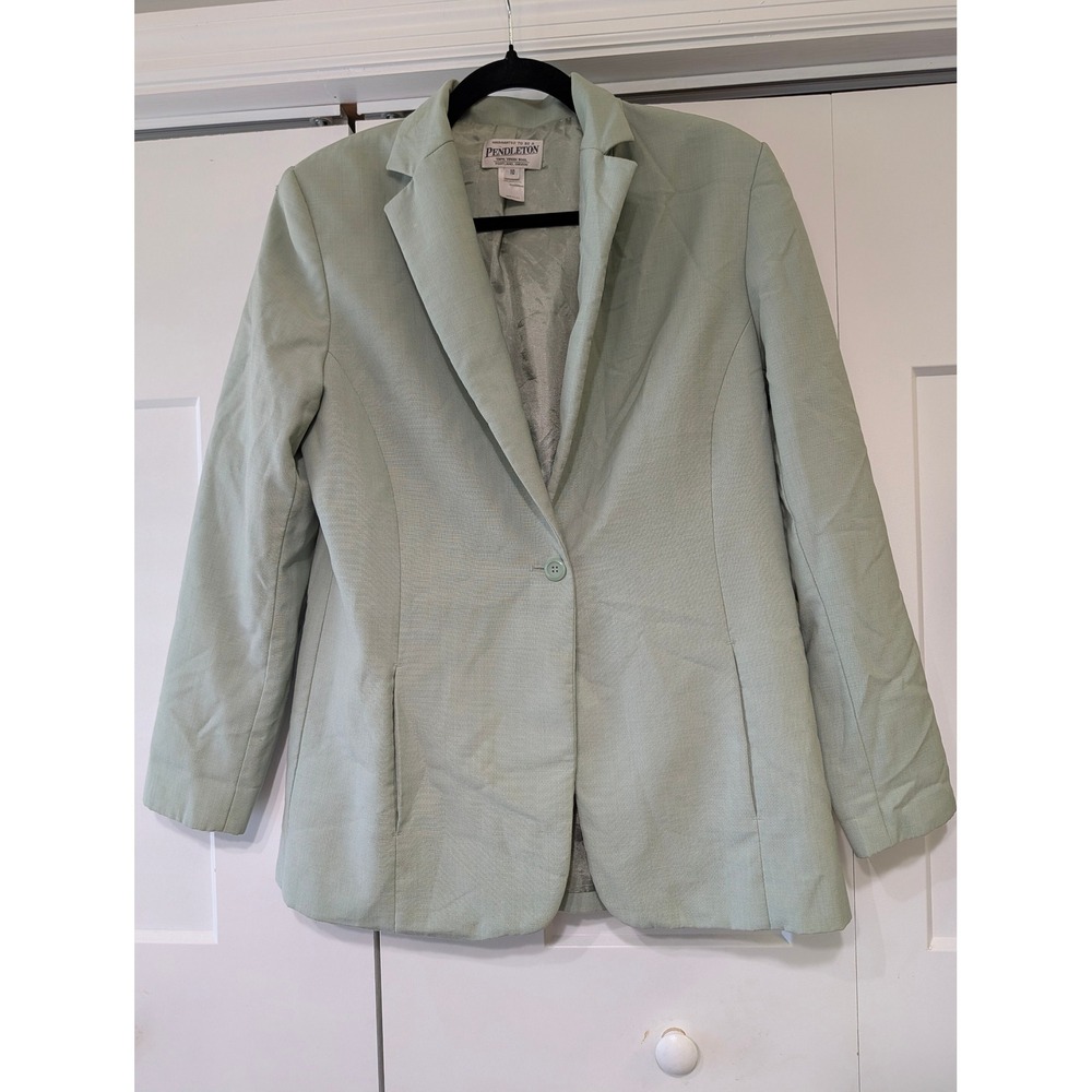 VTG Pendleton Womens Sage 100% Virgin Wool Single Button Blazer Size 10 USA